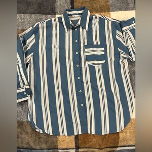 Oversized Blue and White Striped Button-Up
